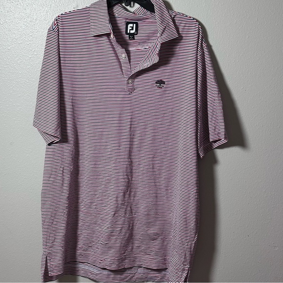 FJ Foot Joy Polo Shirt Men Blue/Red Striped Performance Short Sleeve size Large - Picture 2 of 10